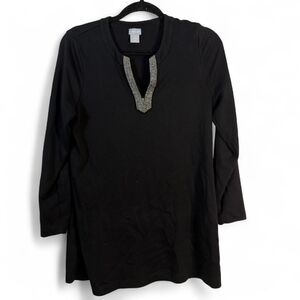 Chico’s M Black beaded V-neck Top with Silver Beads